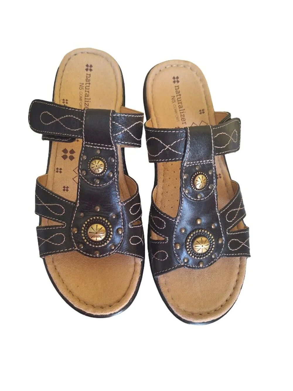 Naturalizer Journie Comfort Black Leather Gladiator Sandals Studded Sz 8.5